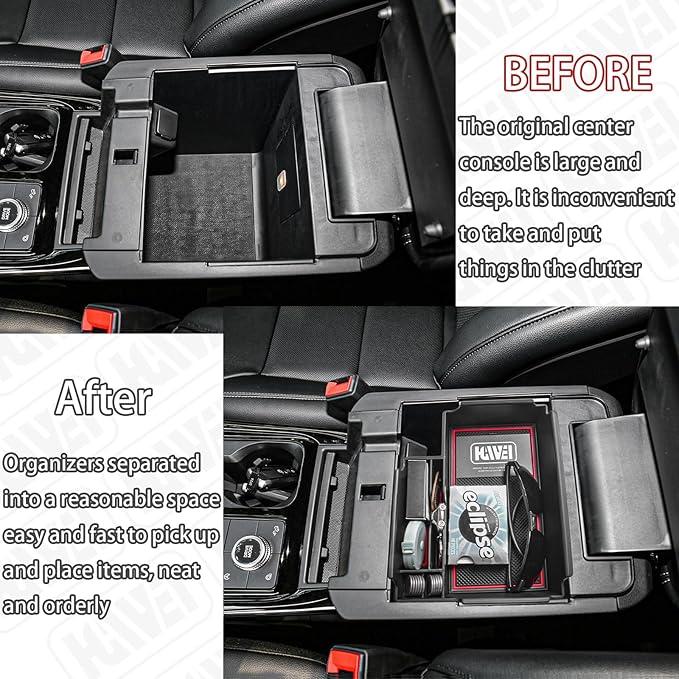 Center Console Organizer Compatible with Ford Explorer 2020 2021 2022 2023 2024 2025 2026 Interior Accessories, Coin Holder Armrest Secondary Storage Box Container Insert Divider Tray, Red