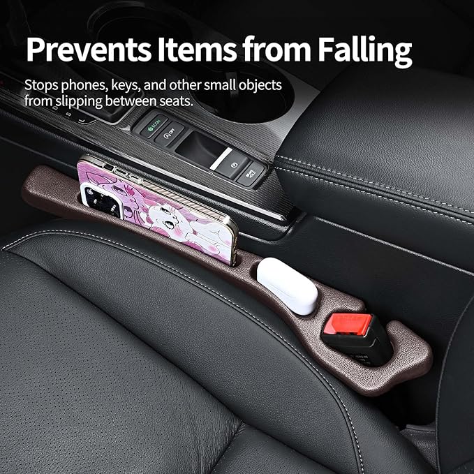 2 Pack Car Seat Gap Filler, Car Seat Gap Plug to Fill The Gap Between Seat and Console, Universal Car Seat Gap Filler Organizer Crevice Blocker Stop Things from Dropping (Brown)
