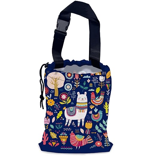 Boho Llama Car Garbage Bag,Colorful Flowers Waterproof Small Car Trash Bag Hanging Back of Seat,Drawstring Hanging Car Trash Bag with Adjustable Buckle for Car Accessories