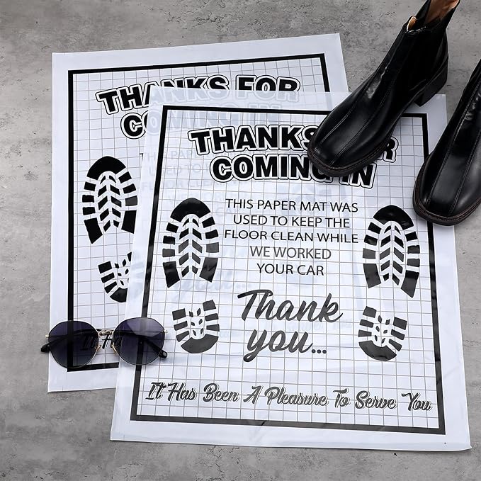 500 Pcs Waterproof Car Floor Mats Covers PE Plastic Protector Automotive Floor Mats Disposable Auto Vehicles Pads Car Vehicle Mat Bulk Printed with Footprint Words(15.75 x 20 Inch,White)