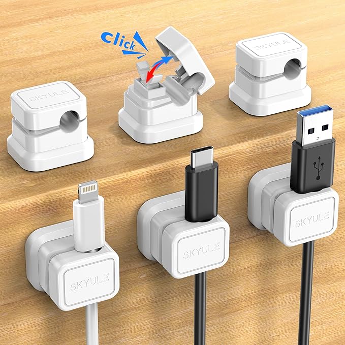 6 Pack Cord Organizers, Y-Shape Locking Switch Cable Holders, SKYULE Desk Cable Management Clips, Adhesive Wire Holder Organizer for Office, Car, Kitchen and Workspace (White)