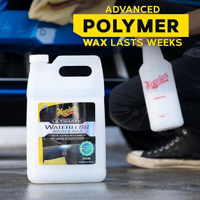 Meguiar's Ultimate Waterless Wash & Wax, Scratch-Free Waterless Car Cleaning Spray That Makes Detailing Quick and Easy, 2-in-1 Cleaner and Protection to Help Your Ride Shine, 1 Gallon (128 Oz)