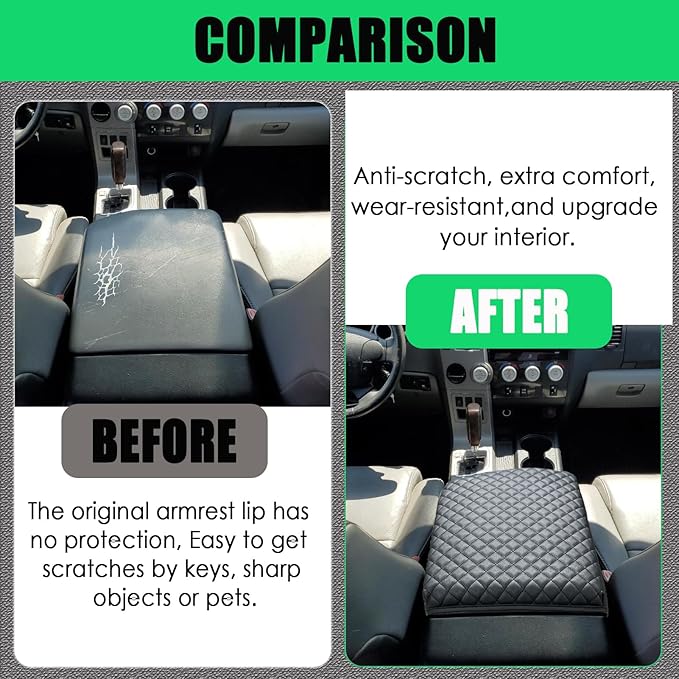 Center Console Cover for Toyota Tundra 2007-2013 & Sequoia 2008-2022, PU Leather Middle Console Cushion Thick Pad Armrest Cover for Toyota Tundra Sequoia Interior Accessories