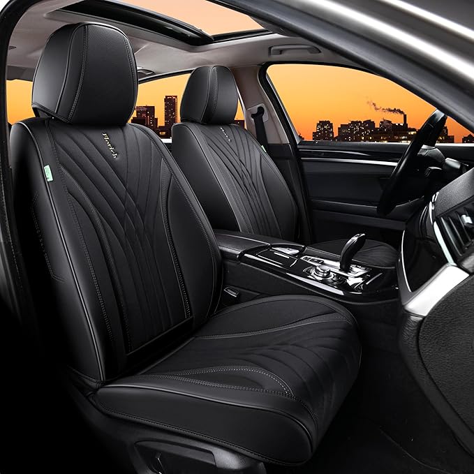 FLORICH Car Seat Covers, Leather Seat Covers 2PCS,Waterproof Front Seat Cover for Cars, Luxury Leatherette Car Seat Cushion, Automotive Black Seat Covers for Sedan SUV Pick-up Truck