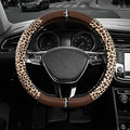 Road Comforts Leopard Steering Wheel Cover - Made with PVC Leather Cheetah Print, D-Shaped Automotive Steering Wheels - Anti-Slip, Universal Fit 14 1/2 inches to 15 inches - Brown