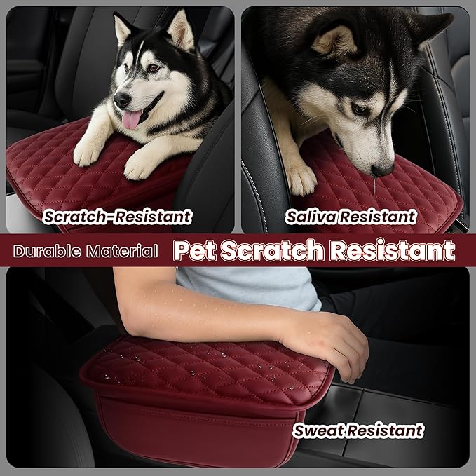 DSCARCovers Upgraded Car Center Console Cover,Microfiber Leather Car Armrest Cover Cushion with 2 Storage Bags,Universal Car Armrest Storage Box Car Interior Accessories for Most Vehicles (Wine red)