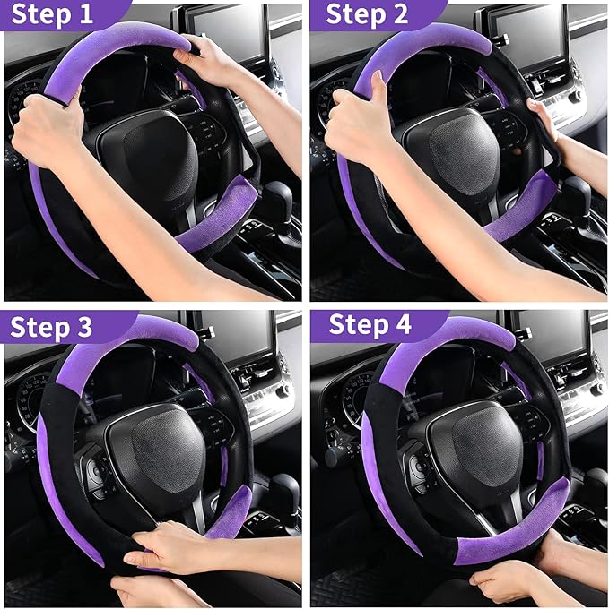 SEG Direct Steering Wheel Cover for Car, Standard Size 14.5-15 inch, Auto Interior Accessories, Plush Warm Velvet, Summer Winter, Purple