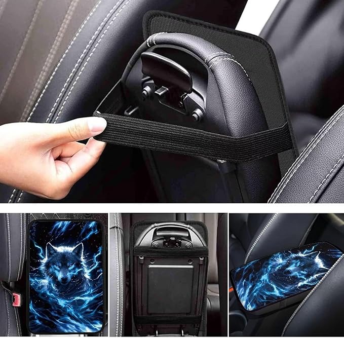 Cool Wolf Auto Console Armrest Cover Arm Rest Car Comfortable Armrest Console Cover Easy to Install Fashion Auto Interior Universal Fit Most Cars Women Men