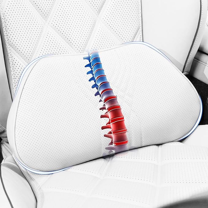 Dapucarin Lumbar Support Pillow for Car Seat, Office Chair Nappa Leather Memory Foam Lower Back Cushion for Back Pain Relief Improve Posture, Ergonomic Back Rest for Gaming Chair, Light Gray, 1PC