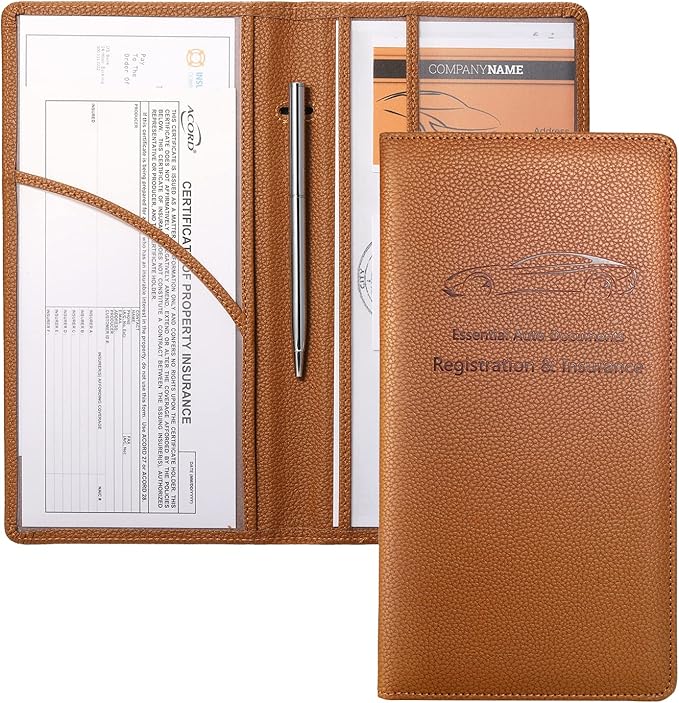 Yarnic Car Registration and Insurance Holder, Car Document Holder with Magnetic Closure, Car Organizer Vehicle Glove Box Compartment Organizer, Car Wallet Case for Men Women(Tan)