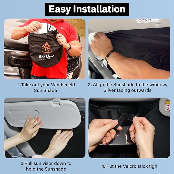 EcoNour Windshield Sunshade for Mercedes-Benz EQS 2022–2025 | Custom Fit Front Window Sun Shade | Blocks Harmful UV Rays & Reduces Heat | Foldable Sun Visor with Storage Pouch