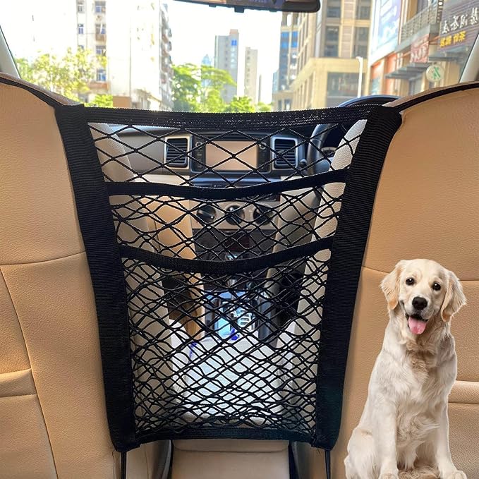 acdiac Universal Car Mesh Storage Bag,Auto Seat Back Mesh Organizer High Elastic Pet Isolation Net,Car Mesh Partition (2Pocket)