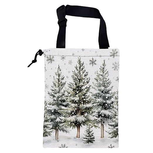 KXWQTRDD Car Garbage Bag Watercolor Snowy Green Pine Trees Hanging Canvas Car Trash Bag Drawstring Car Back Seat Organizer for Car Back Front Seat Console with Adjustable Buckle