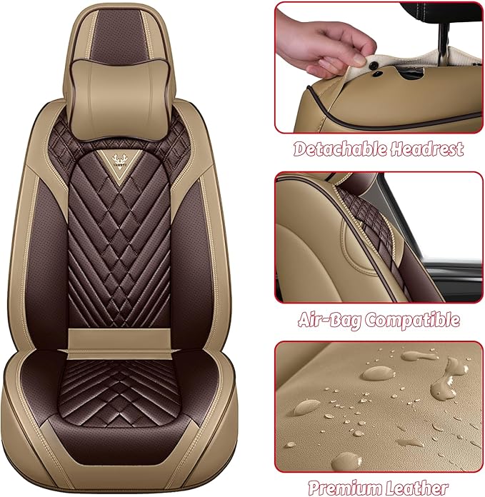 for Kia Sportage Car Seat Covers Full Set,Leather Seat Covers for Car,Lumbar Muscle Pain Healing Function,Waterproof Automobile Seat Protector with Lumbar Support(Ivory Coffee with Pillow)