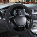 Black Suede D Shaped Steering Wheel Cover, Breathable Non-Slip Sweat-Proof Wear-Resistant No Pilling, Warm in Winter and Cool in Summer, Universal 15 inch
