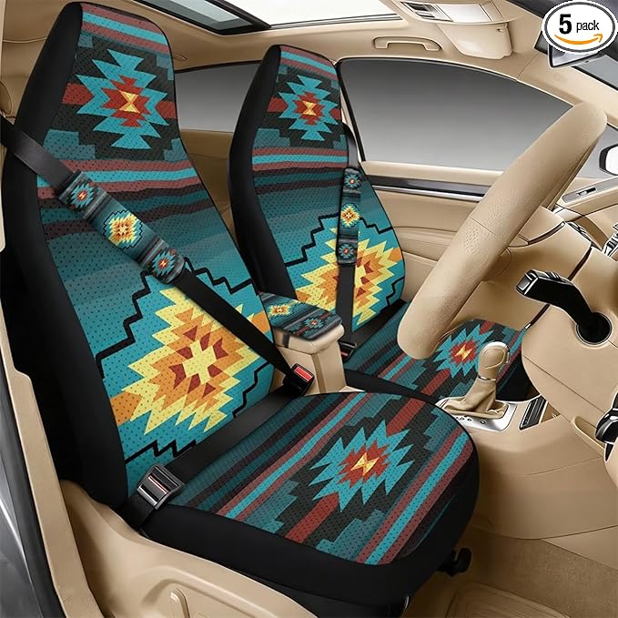 Psesaysky Aztec Design Car Accessories for Women Men, Breathable Car Seat Cover Protector with Seat Belt Shoulder Strap Pad, Armrest Cushion Protector for SUV Truck Sedan Van