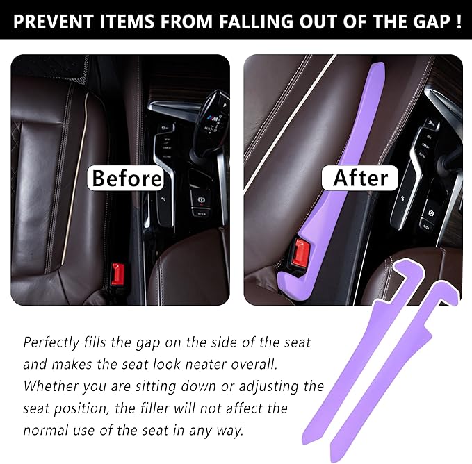 Junecarp Car Seat Gap Filler 2 Pack,Car Gap Filler Organizer to Impede Items from Dropping,Essential Interior Car Accessories Seat Gap Plug (Purple)