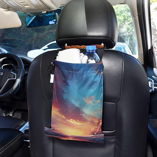 ALAZA Hanging Car Trash Bags Garbage Bag Trash Can for Back Seat Small Sunset Glow Sea Washable Storage Bag Retractable 2 Pack