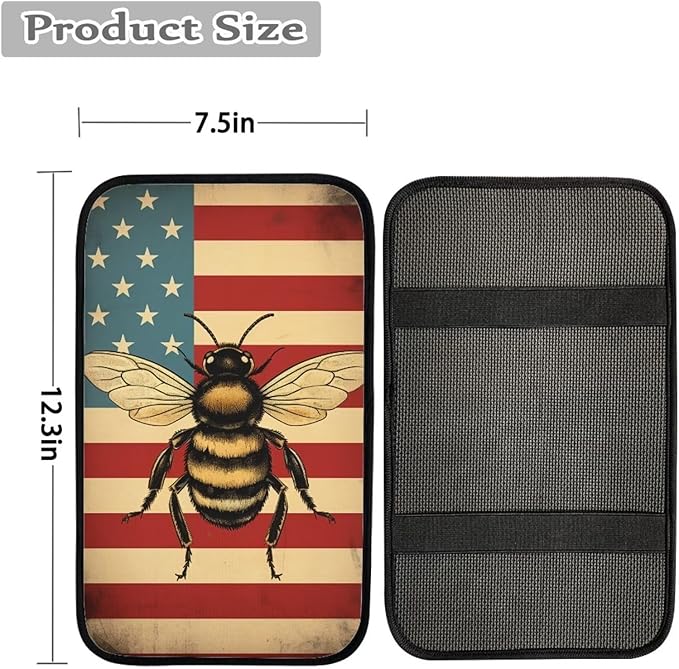 Car Center Console Pad, Universal Waterproof Car Armrest Seat Box Cover, Car Interior Accessories for Most Vehicle SUV Truck Vintage American Flag Bee Car Armrest Pad