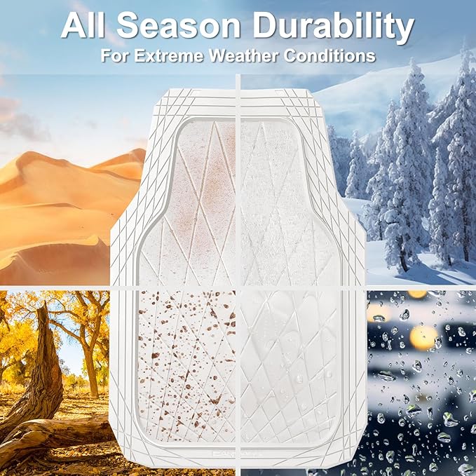 CAR PASS Heavy Duty Rubber Car Floor Mats, Deep Dish All Weather Car Mats Full Set, 3 Piece Waterproof Premium Anti-Slip Floor Mats Rugs Universal Trim to Fit for 95% Sedan SUV Van Truck, White