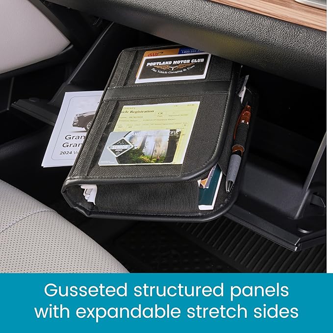 High Road Glove Box Organizer and Car Manual Holder - Insurance and Registration Holder for Glove Box with Clear Pockets for Quick Access to Car Documents and Expandable Manual Holder