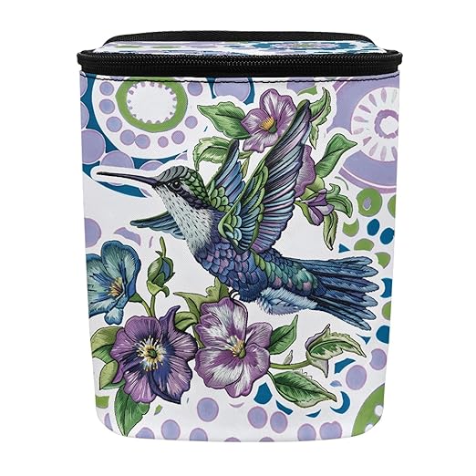 Hummingbird Floral Art Car Trash Can, Colorful Bird Flower Pattern Auto Garbage Bin for Back Seat