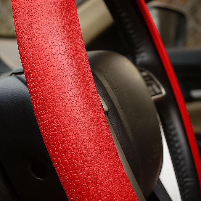 FH Group Universal Fit Silicone Snake Pattern with Massaging Grip Steering Wheel Cover fits most Cars, SUVs, Trucks, and Vans Red