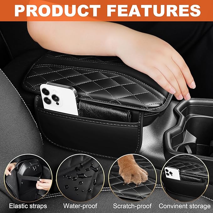 Center Console Cover Fit for Chevrolet/Chevy Sonic Waterproof Armrest Cover with Soft Leather,Anti-Scratch Auto Armrest Pad Accessory （Black