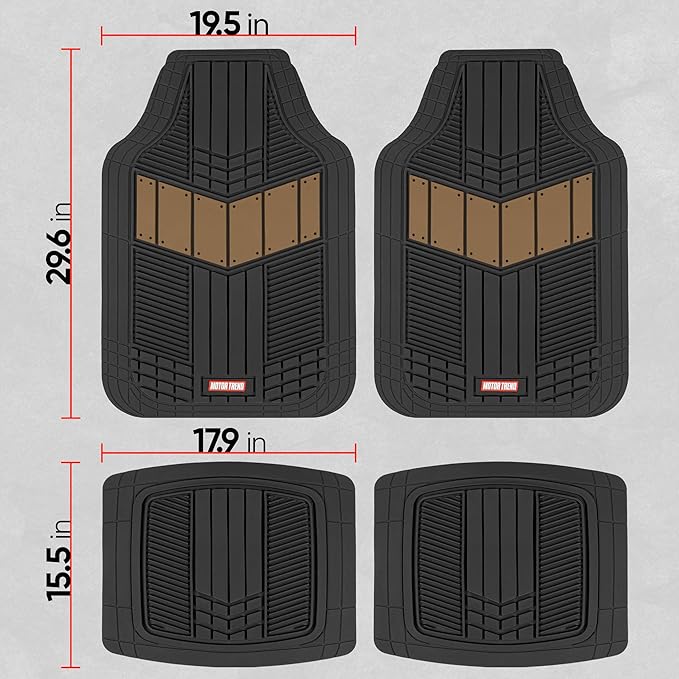 Motor Trend DualFlex™ Rubber Car Floor Mats All Weather Waterproof 4-Piece Sporty Two-Tone Design Car Mats Full Set - Universal Trim-to-Fit Floor Mats for Car, SUV, & Trucks - Car Carpet Protector