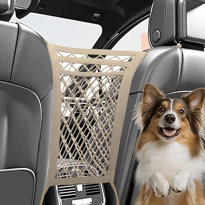 3-Layer Car Mesh Organizer,Seat Back Net Bag Organizer,Stretchable Pet Barrier Dog Car Net Barrier&Storage Bag of Backseat Pet Kids,Cargo Tissue Handbag Purse Holder,Driver Storage Netting Pouch