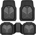 CAR PASS Heavy Duty Rubber Car Mats, Deep-Dish Car Floor Mats All Weather, Universal Two-Tone Trim-to-Fit for SUVs Trucks Sedans, Waterproof Anti-Slip, 3 Pieces V12 Black and Charcoal