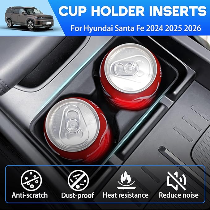 Cup Holder Insert & Wireless Charging Mat for Hyundai Santa Fe 2026 2025 2024 Accessories Center Console Cup Holder Organizer Non-Slip Wireless Charger Cover Protective Pad 2PCS for 2024 Santa Fe