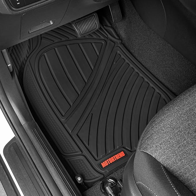 Motor Trend FlexTough Performance All Weather Rubber Car Floor Mats with Cargo Liner – Full Set Front & Rear Floor Mats for Cars Truck SUV, Automotive Floor Mats (Black)