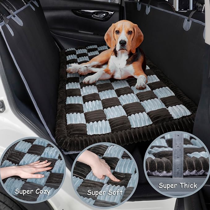 HAPYFOST Dog Bed for Car Back Seat, Non-Slip Backseat Dog Car Bed Mat, Soft Furry Travel Pet Mat, Washable Blanket Custom Fit for Backseat Extenders and Hammock Seat Covers(54"×25" Gray)