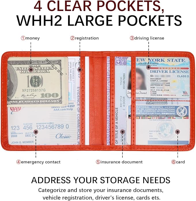 Car Registration and Insurance Holder, Vehicle Glove Box Car Organizer with Magnetic Closure for Documents, Cards, License Car Organization, 1-Pack Orange