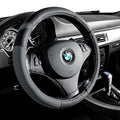 Gorla Gear Gray Leather Neoprene Steering Wheel Cover Women Men, Easy Fast Installation, Grey Universal Fit 14.5 15 15.5 Inch, Anti-Slip Safer Grip Car Accessories for Automobile Truck SUV Van