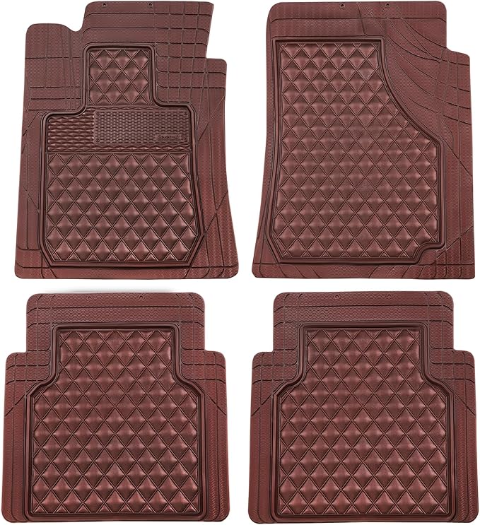 Universal Trim-to-Fit Car Floor Mats for Cars Trucks SUVs Rubber Non-Slip Waterproof All Weather Protection Floor Liner-Burgundy