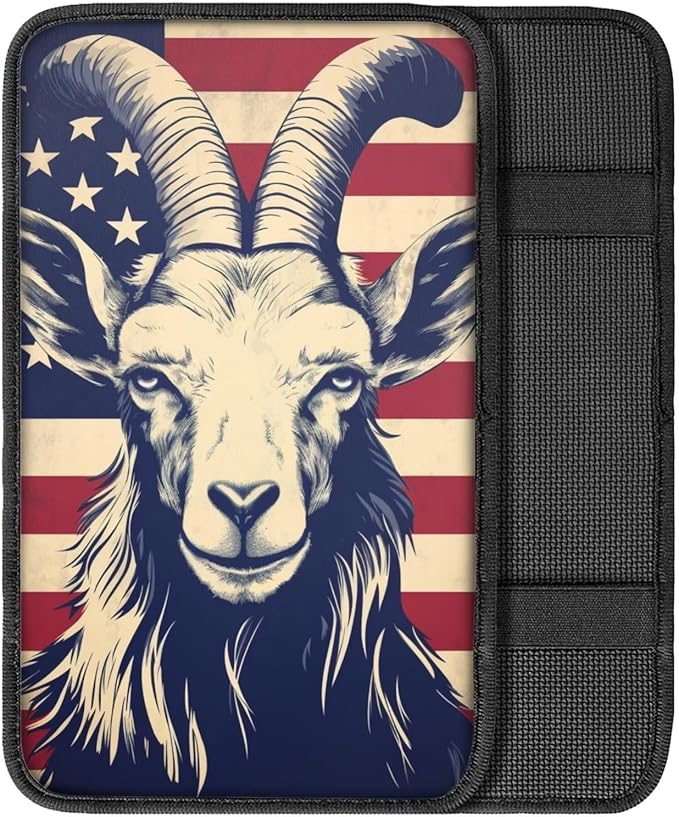 Car Center Console Pad, Universal Waterproof Car Armrest Seat Box Cover, Car Interior Accessories for Most Vehicle SUV Truck Vintage American Flag Goat Car Armrest Pad