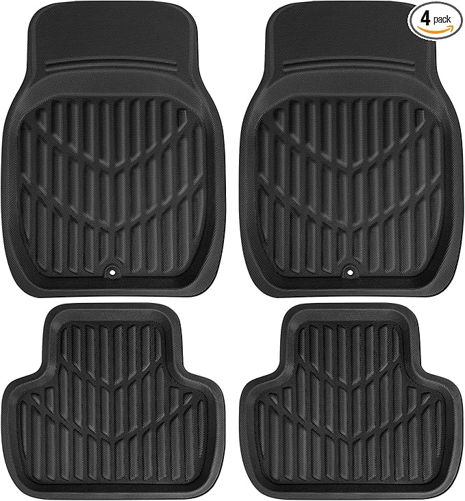 CAR PASS PVC Deep Dish Car Mats Full Set, Waterproof All Weather Luxury Faux Leather Car Floor Mats 4 Piece, Anti-Slip Universal Fit for Sedans Suvs Vans MiniTrucks,Durable & Easy Clean, All Black