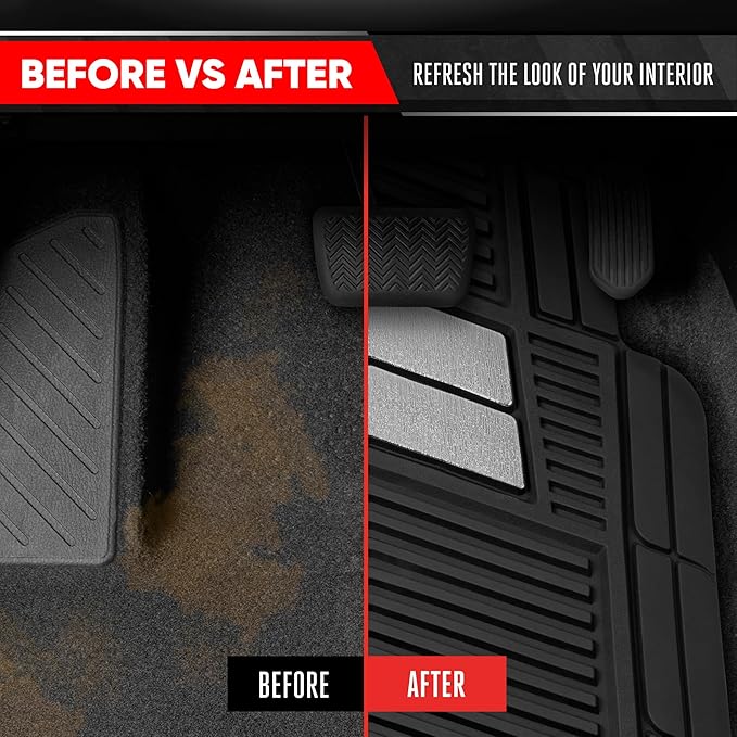 MotorTrend FlexTough Shield Black & Silver All-Weather Floor Mats for Car Truck SUV, Heavy Duty Waterproof Rubber Car Mats, Trim to Fit Car Accessories, Interior Protection Front Rear Floor Liners