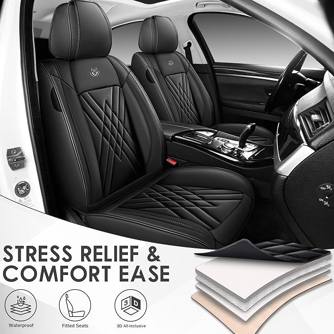 JGDL Car Seat Covers for Subaru Crosstrek 2016-2026, 5 Piece Set Nappa Leather Non-Slip Seat Protectors, Breathable Seat Cover Set. (Standard 5 Seats, Black)