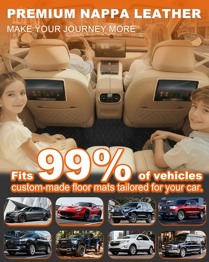 All-Weather car Floor MATS-Suitable for 99% of car Models,Leather car mat, offering Personalized Embroidery and Multiple Color Options,Provide Protection for car Rug (Orange1)