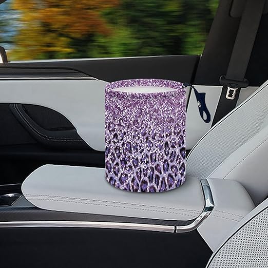 Car Trash Can with Hanging for Back Seat, Car Accessories for Women Men Automotive Garbage Cans Vehicle Trash Can for Truck SUVBling Purple Leopard Print