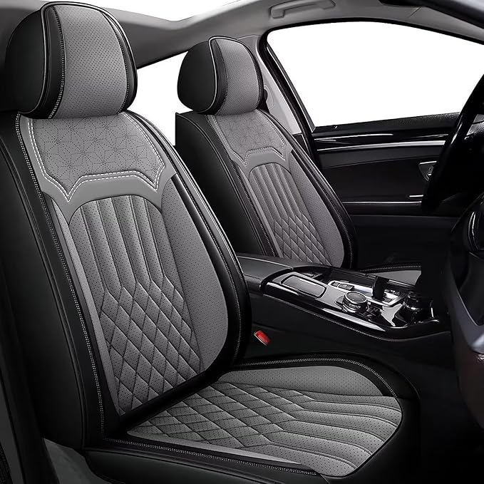 TTX Car Seat Covers for 2 Front Seats Fit for Toyota Prius c 2012-2016 Breathable Leather Automotive Seat Cushions Protector Accessories(Gray)