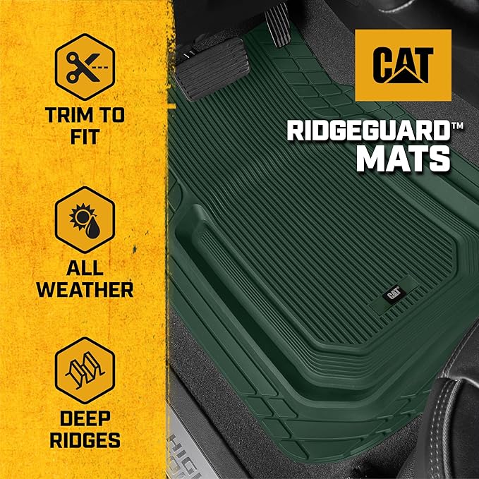Cat® ToughLiner™ Car Floor Mats - Heavy Duty Trim to Fit Mat for Trucks - Car Mats & SUV Floor Liners for Car - All-Weather Truck Accessories & Odorless Rubber Automotive Mats - Green