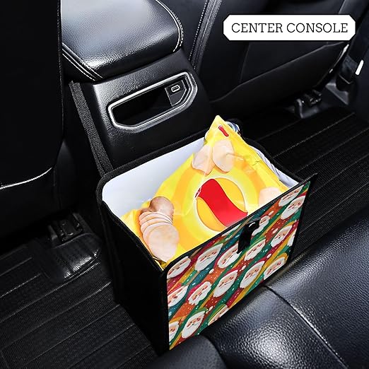 Car Trash Can Organizer Bin with Adjustable Strap for Back Front Seat Console Waterproof Leakproof Collapsible Portable 8.66 Inch Colorful Diagonal Striped Santa Claus