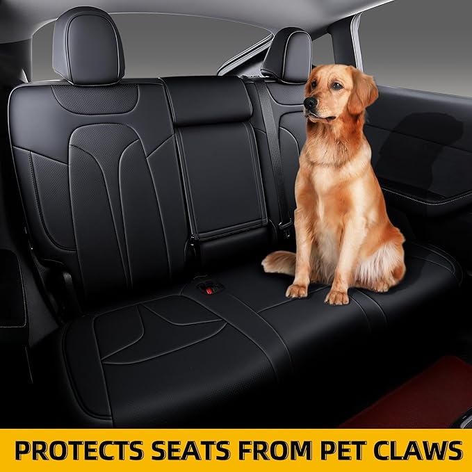 OURPLOT Custom Fit Seat Covers for 2020-2024 Tesla Model Y (5-Seater), Waterproof Nappa Leather, OEM Factory Style Full Set Car Seat Protectors Airbag Compatible - Black
