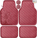 CAR PASS Deep Dish Rubber Car Floor Mats All Weather Protection - Heavy Duty Waterproof Auto Floor Mats Universal Fit for Sedan SUV Truck - Anti-Slip 3D Rhombus, 4 Pieces (Burgundy)
