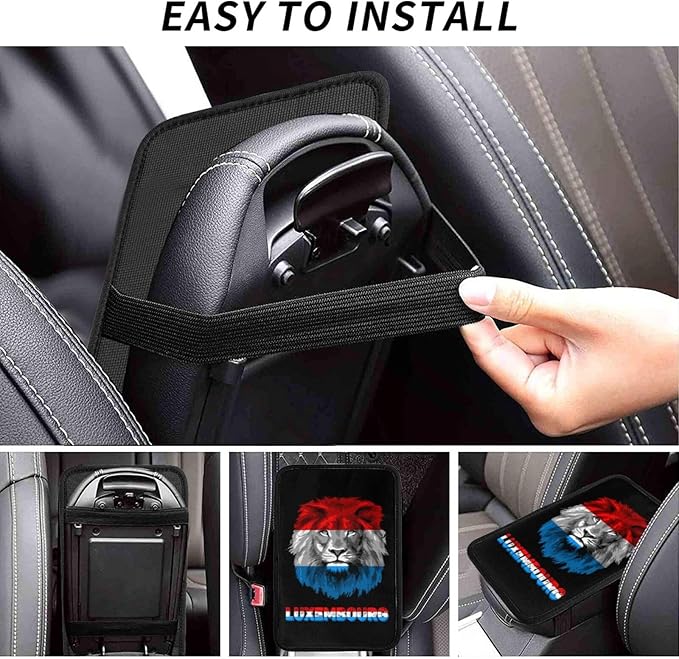 Vintage Luxembourg Luxembourger Flag Lion Head Auto Center Console Armrest Cover Car Handrail Box Cushion Pad Mat Universal Fit Most Vehicle Sedan Truck SUV Soft Comfort Decor Accessories