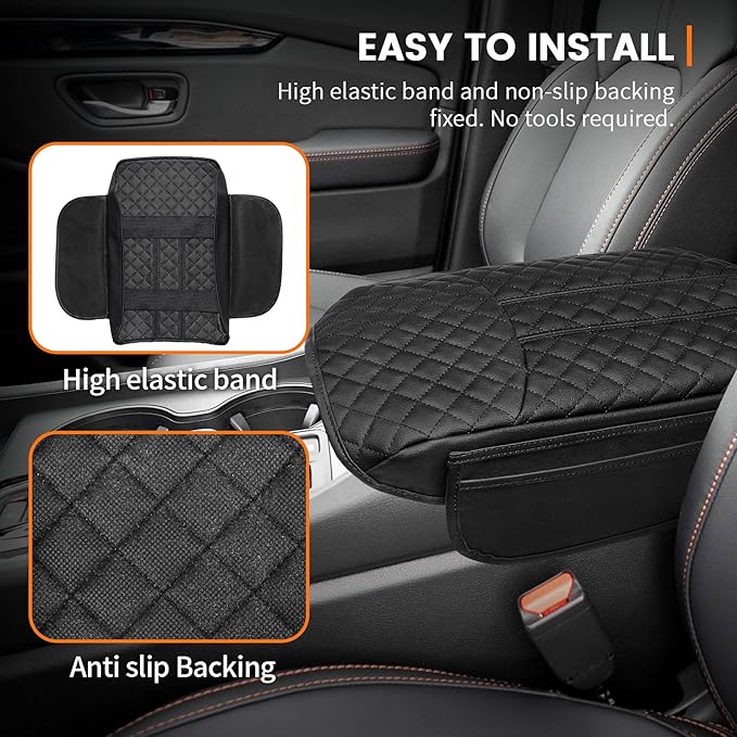 Custom for Center Console Cover Honda Pilot 2023-2025 Honda Ridgeline/Passport 2024 2025 2026 Armrest Cover Accessories PU Leather Armrest Seat Box Cover Protector with Pockets Storage Bag